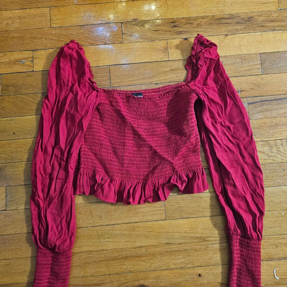 Reformation Red Smocked Cropped Peasant Top - Picture 2 of 7